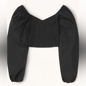 Long-sleeve Mixed Fabric Puff Sleeve Top